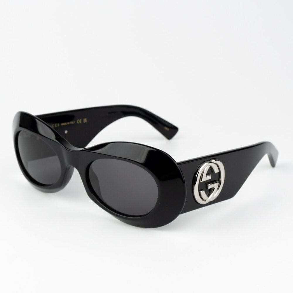NEW Gucci GG1696S 001 Black Grey Women Oval Sunglasses GG 1696S